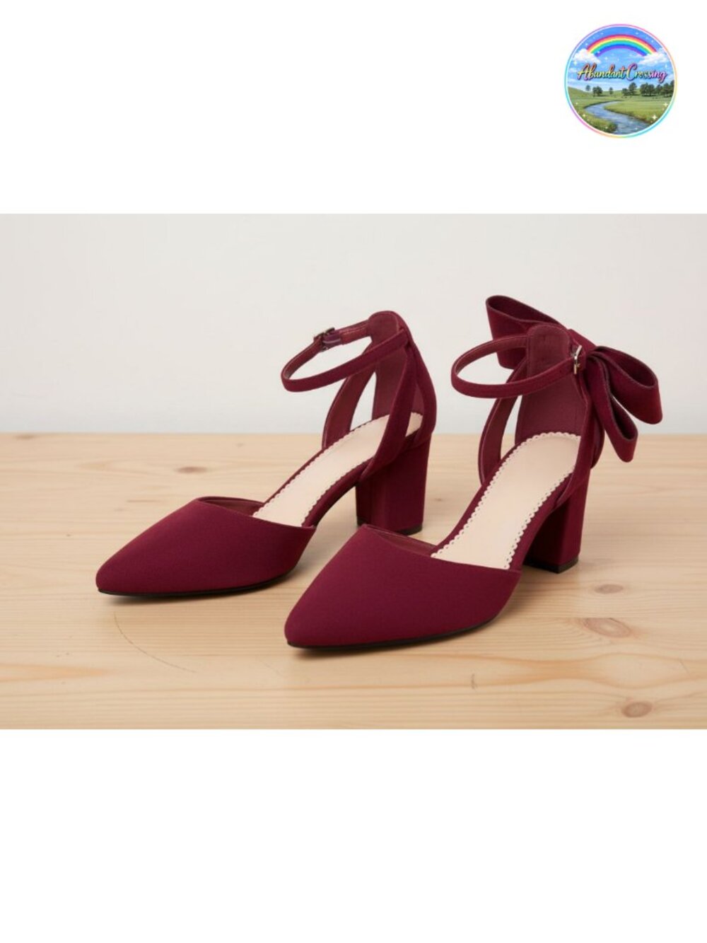 Women's Chunky Block Heels Ankle Strap Pointed Toe Suede Pumps with Bow